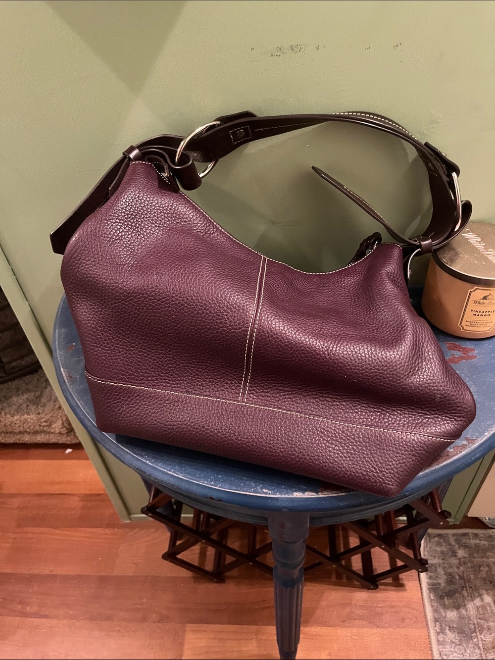 Dooney & Bourke Plum Pebbled Leather Shoulder Bag with Dark Brown Trim - Picture 2 of 4